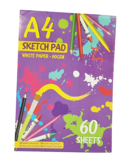 2 x A4 Sketch Pad 60 Sheets 80GSM White Paper Drawing Book Artist Art Craft