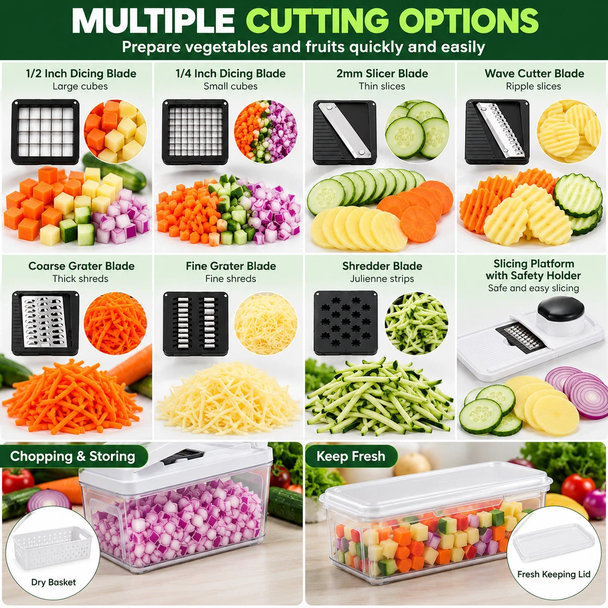 7-in-1 Vegetable Chopper with Container Multi-Functional Slicer Dicer Grater