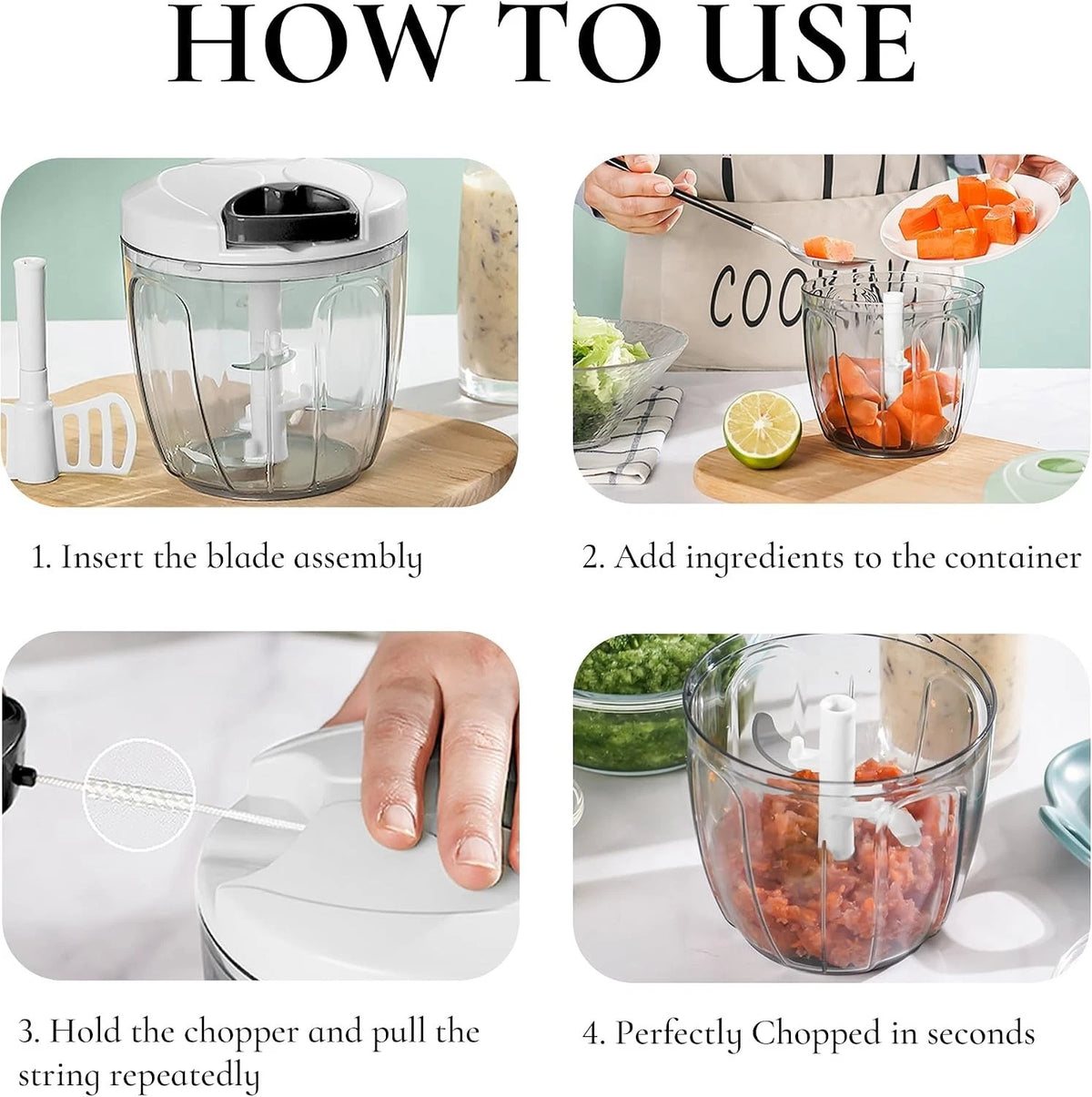 Manual Food Chopper 900ml Vegetable Chopper with Pull Cord Onion Garlic Slicer