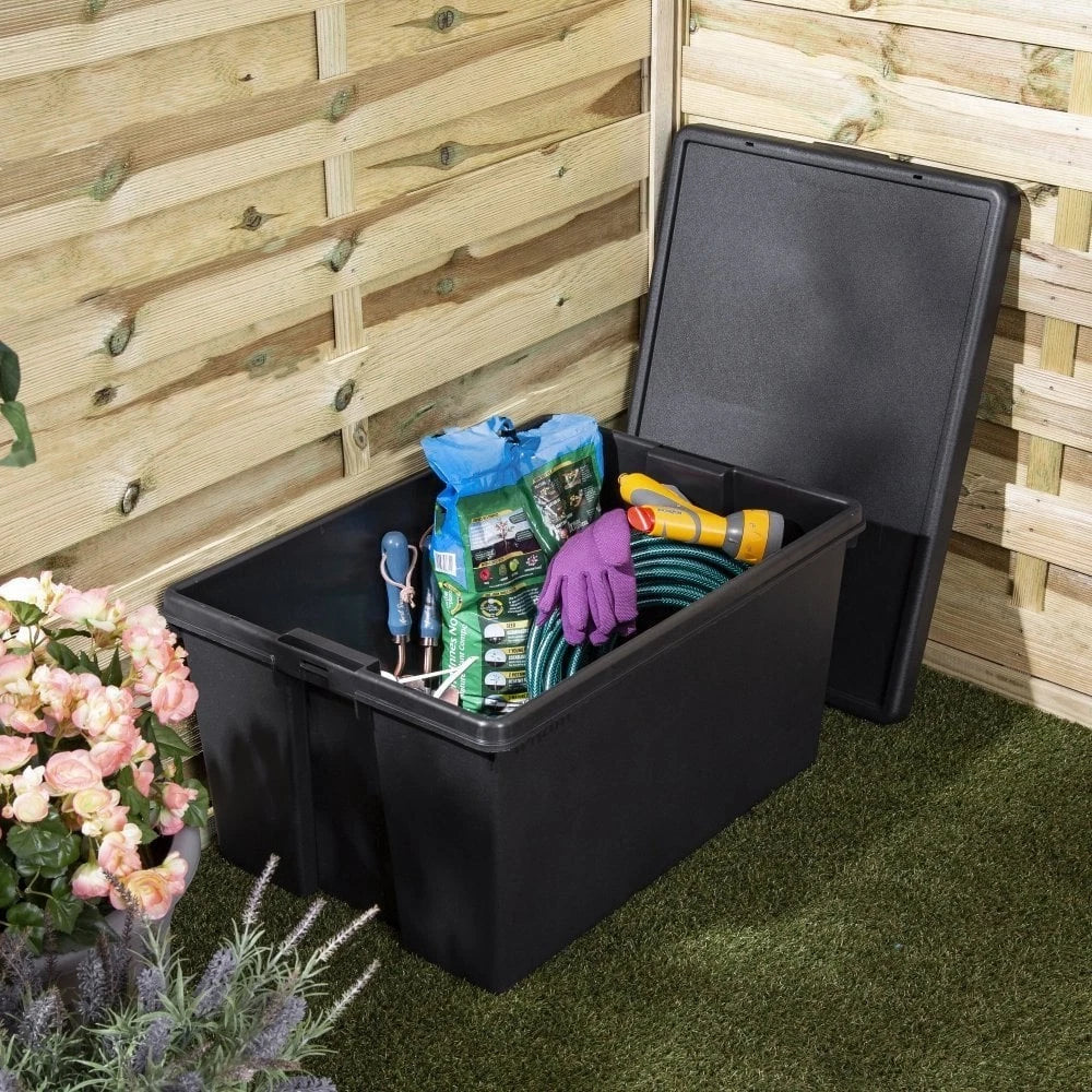 Heavy Duty Plastic Storage Box with Lid Stackable Storage Bin Container Black