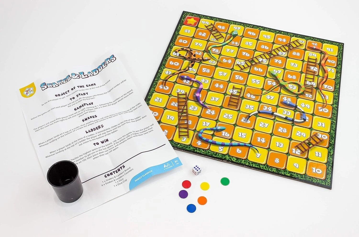 Snakes and Ladders Board Game Classic Traditional Family Game for Kids & Adults