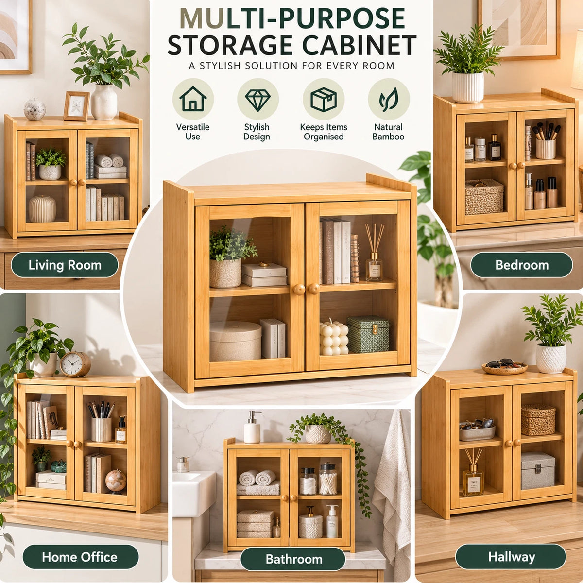 Bamboo Bread Bin Box Kitchen Countertop Storage Cabinet 2 Tier Compact