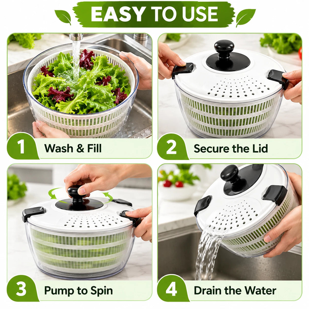 Salad Spinner 4L Lettuce Washer Vegetable Dryer Colander Strainer Drainer Bowl