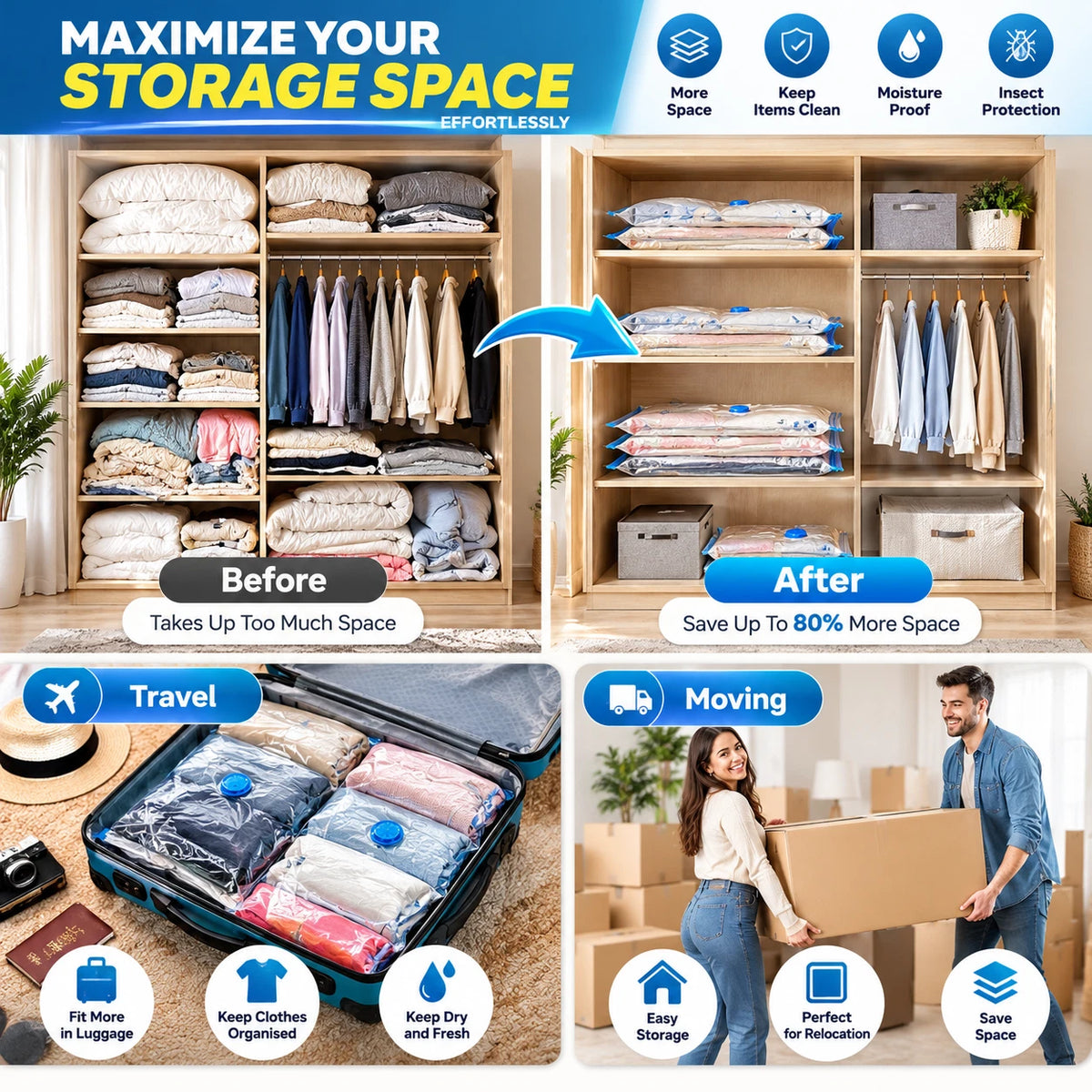 Vacuum Storage Bags for Clothes Duvets Vacum Small Medium Large Space Saving