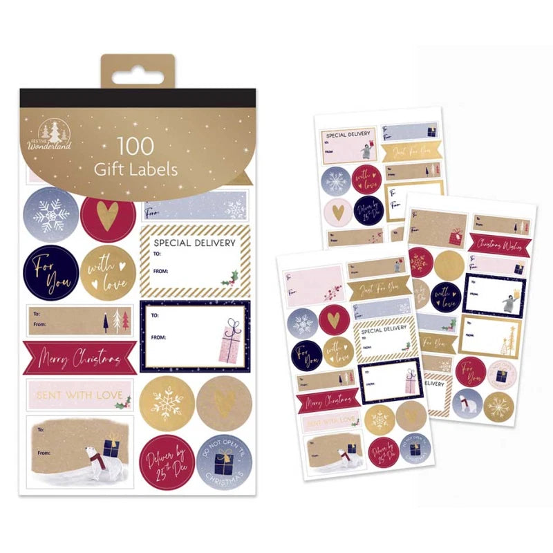 100Pcs Christmas Labels Stickers Xmas Present Gift Christmas Self Adhesive
