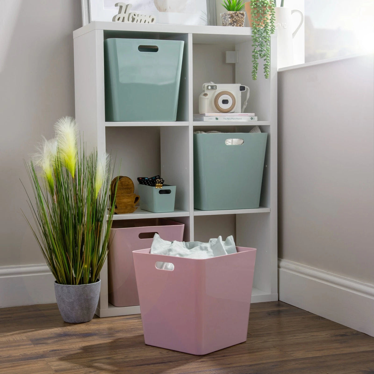 Plastic Storage Baskets Organiser Reusable Boxes Kitchen Bathroom Office Home