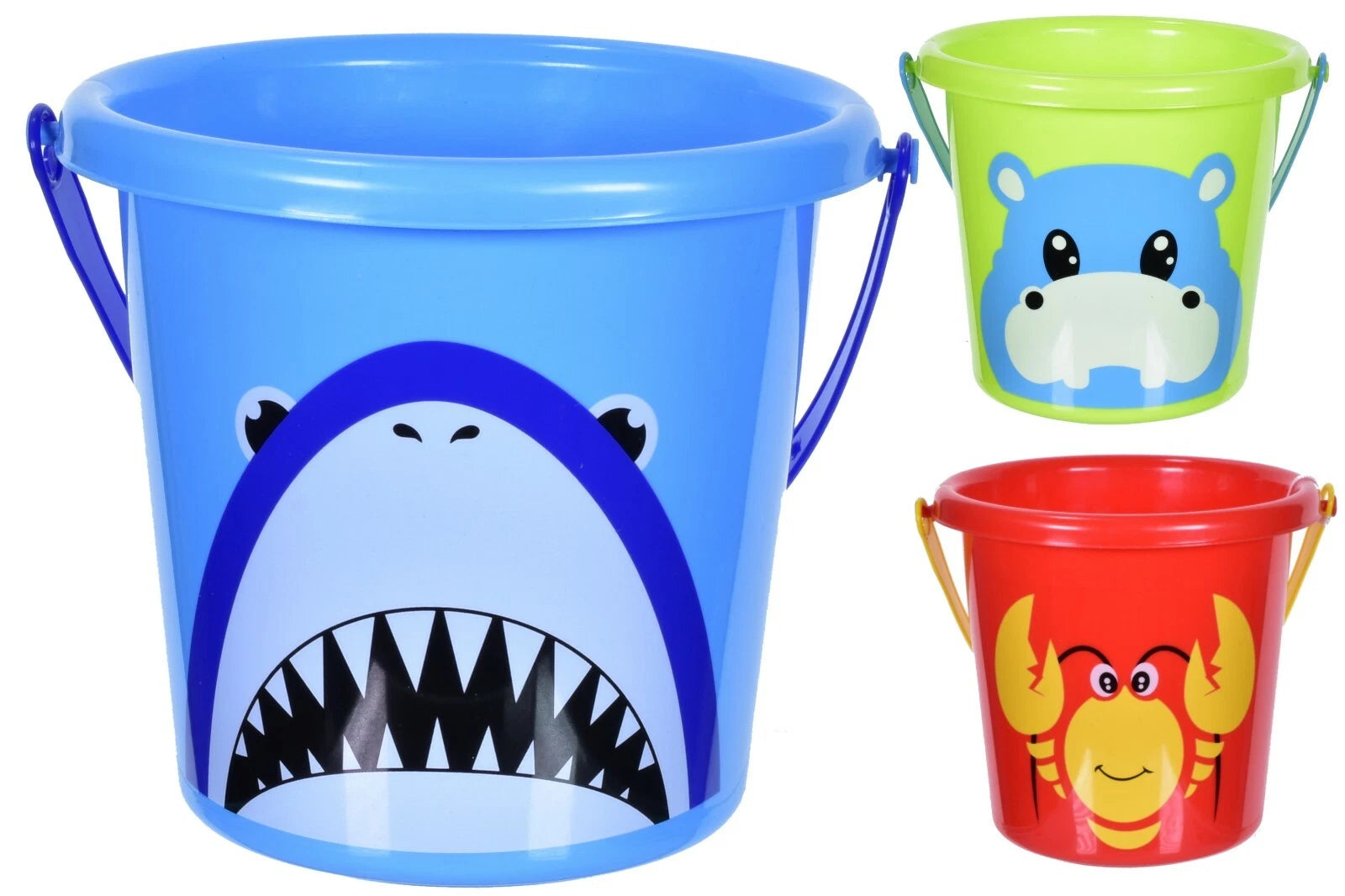 Pack of 3 Medium Kids Beach Water Buckets With Handle Sand Summer Outdoor Garden