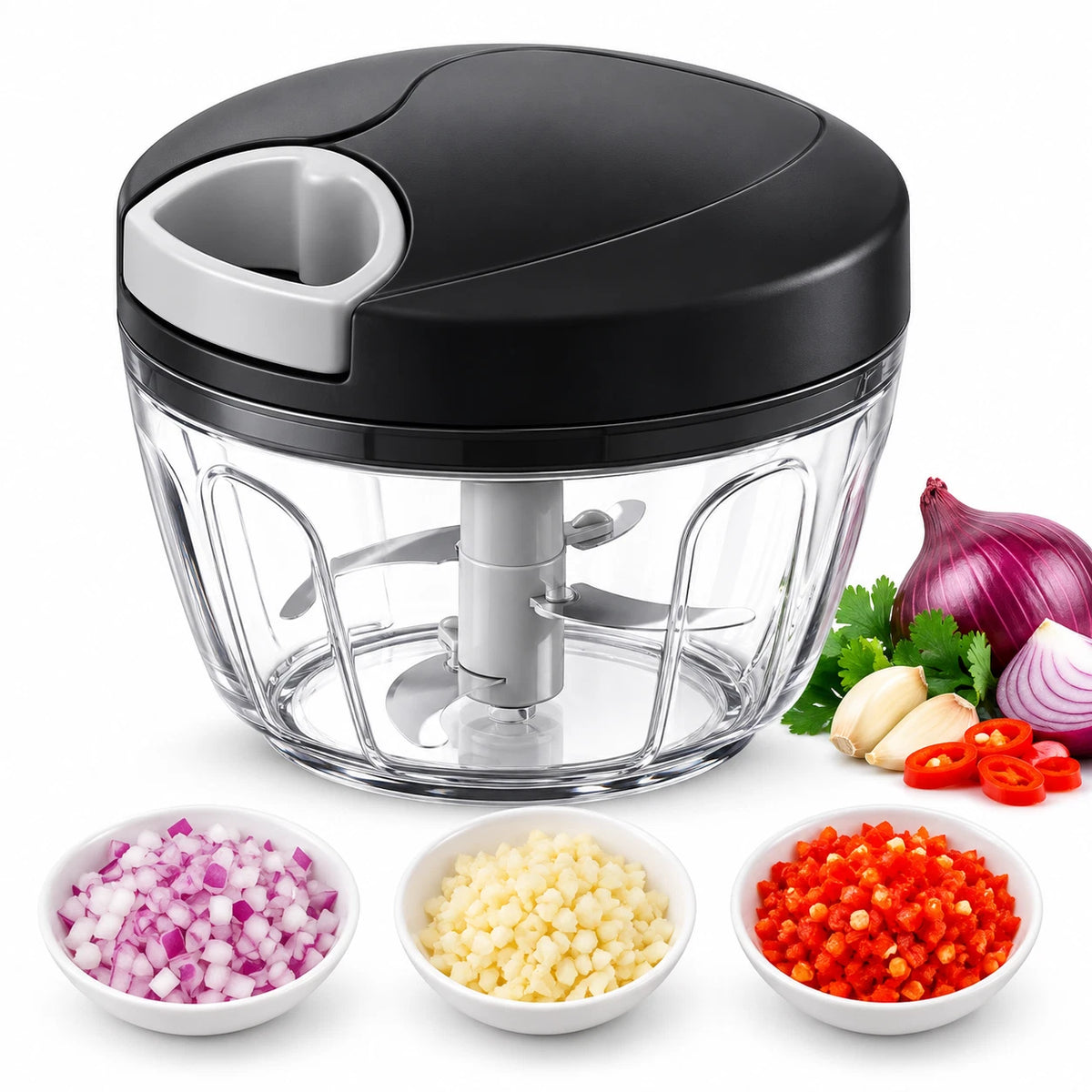 Manual Food Chopper Vegetable Chopper with Easy Pull Cord 650ml Onion Slicer