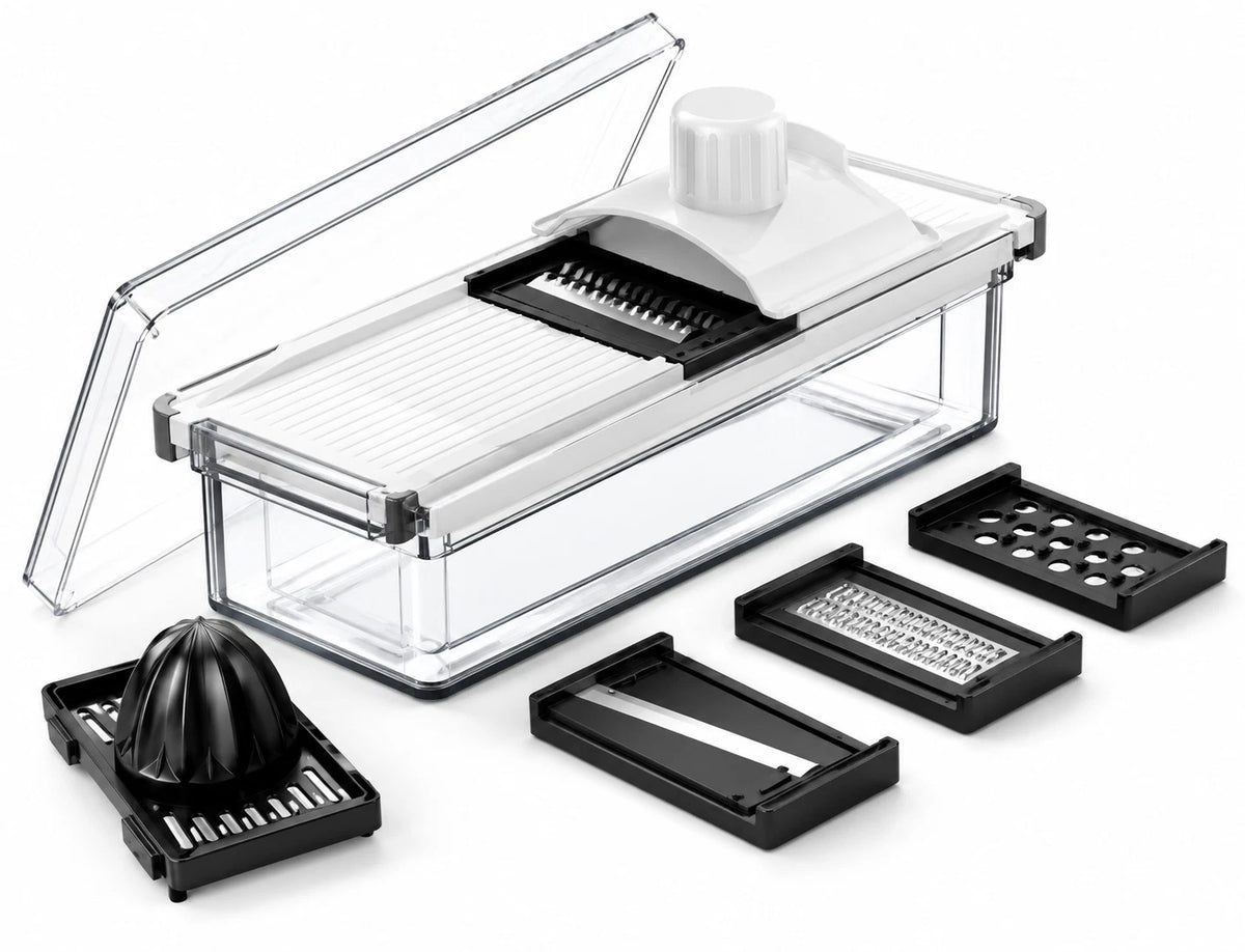 Mandoline Vegetable Slicer with Container 4 Blades and Juicer Julienne Cutter
