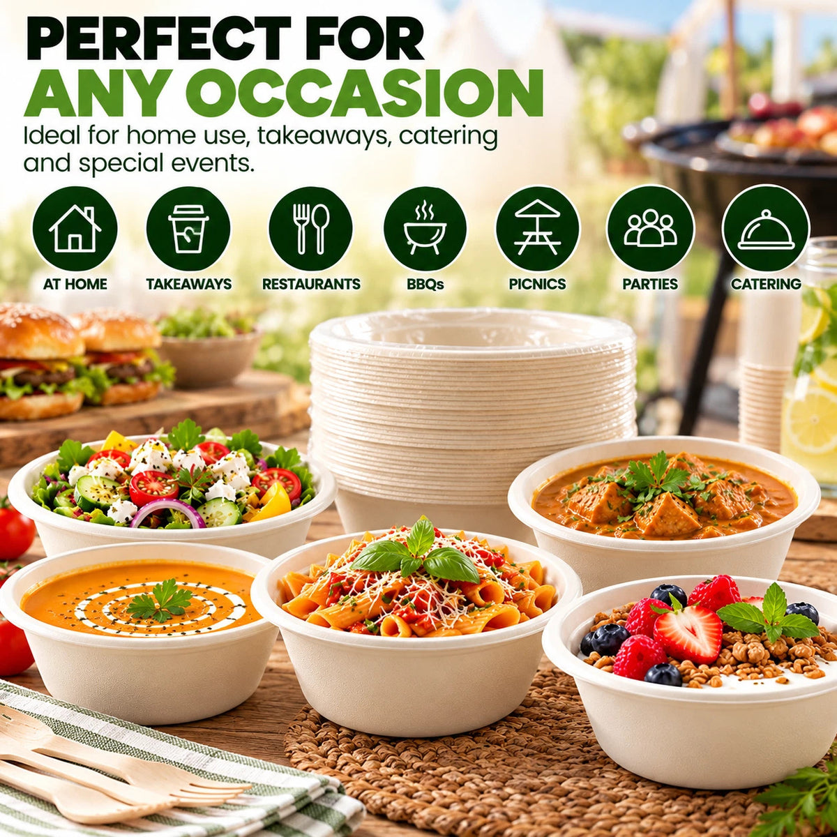 Bagasse Bowls 350ml Disposable Party Salad Meal Dessert Paper Bowls Compostable