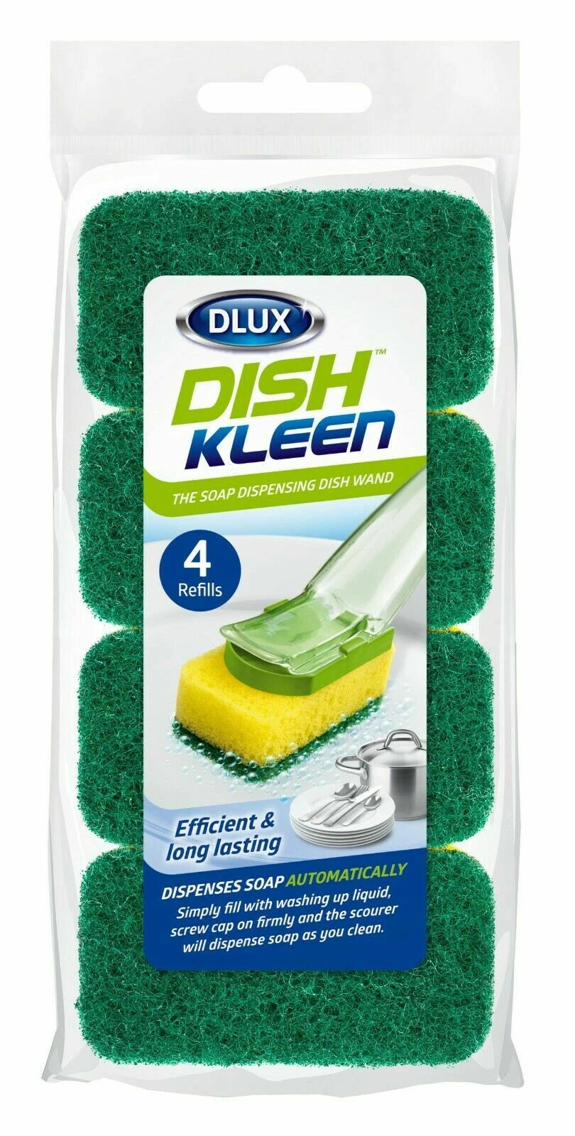 Refillable Dish Brush with Soap Dispenser – Kitchen Washing Up Brush & Scouring Sponge Cleaner