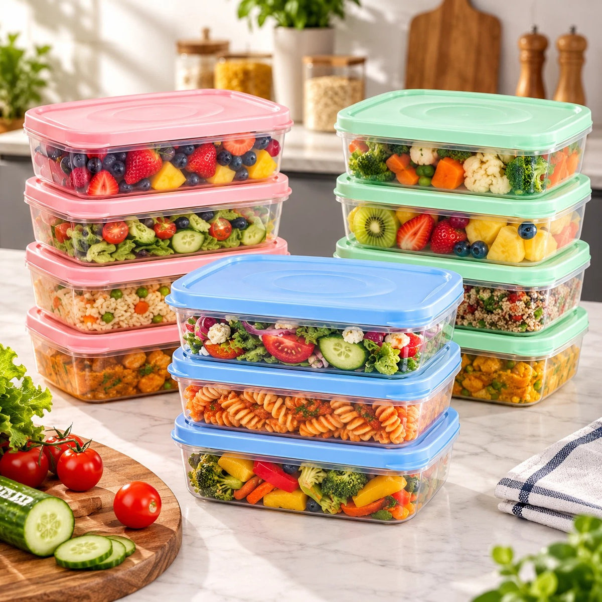 4 x 1 Litre Plastic Food Storage Containers With Lids Reusable Micorwave Freezer