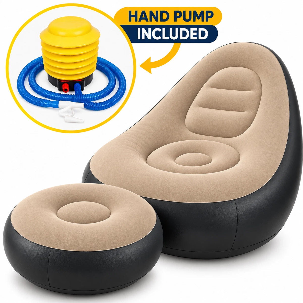 Inflatable Lounger Chair Sofa With Foot Stool Air Blow Up Couch Indoor Outdoor