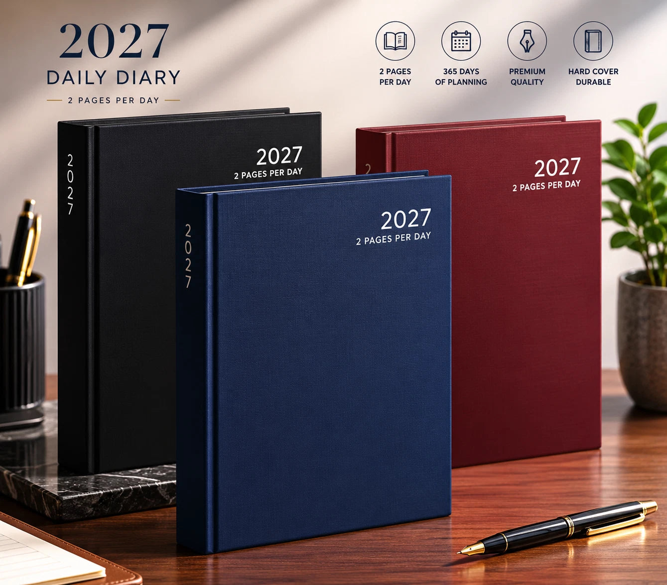 2027 A4 Diary 2 Pages Per Day Daily Planner Hardback Office Business Book