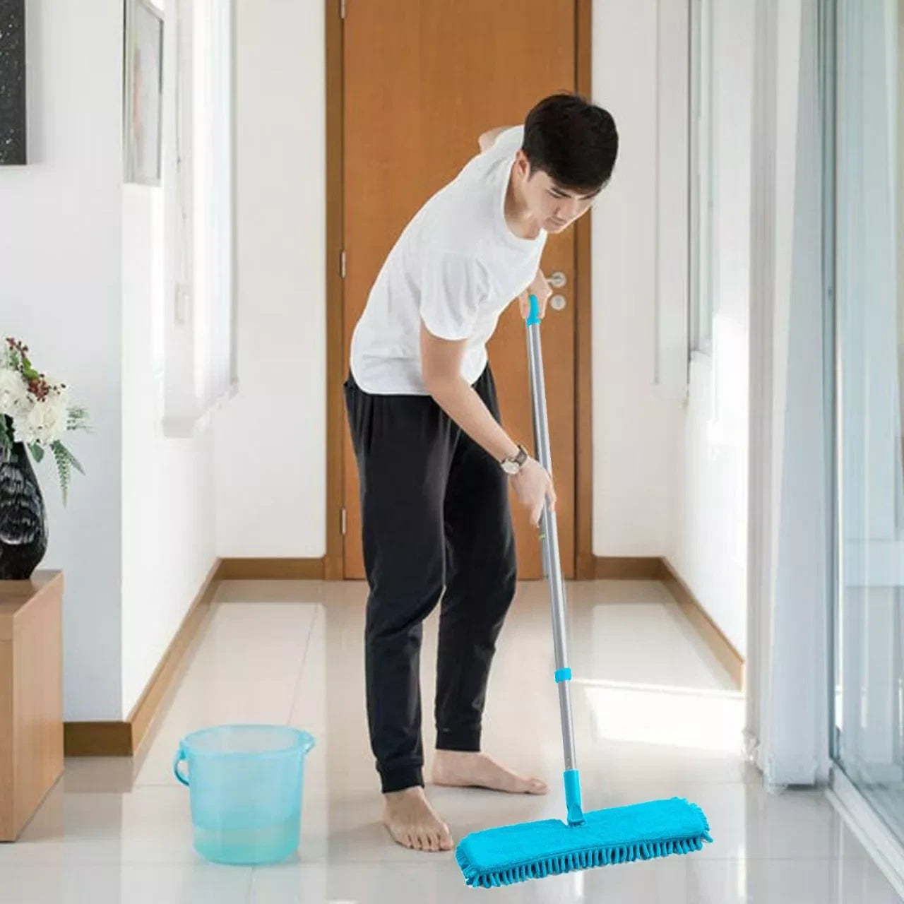 Double Sided Microfiber Mop Floor Cleaner Wet Dry Cleaning Extendable Handle