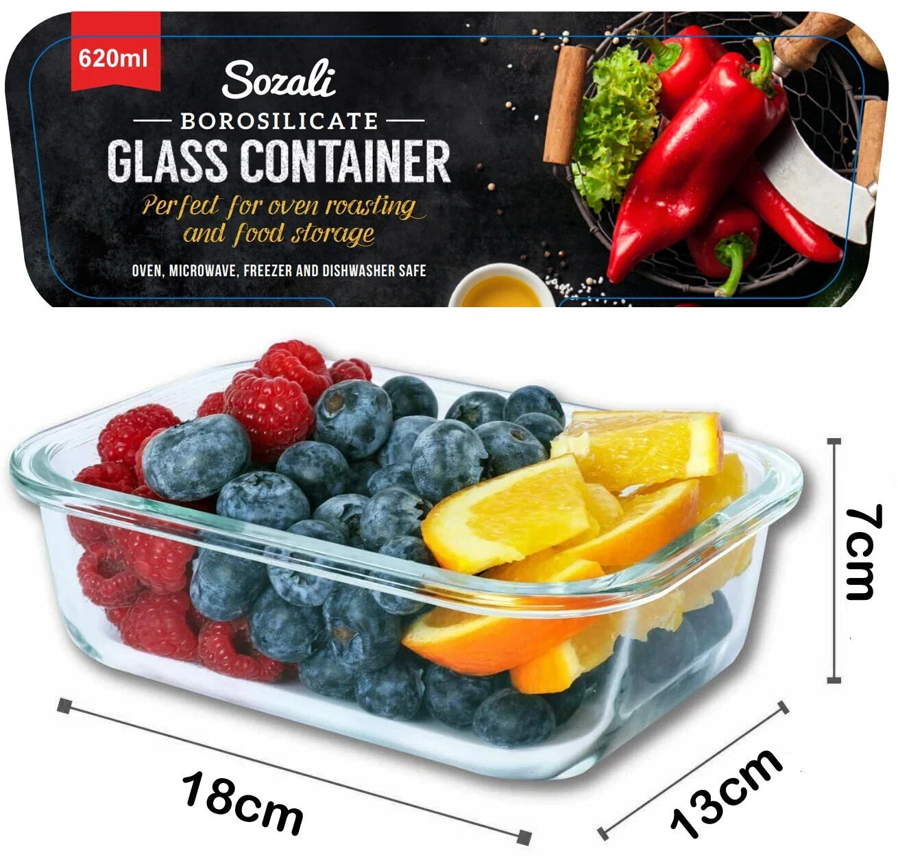3 Piece Glass Food Storage Containers Set with Airtight Vented Lids – Oven Safe Meal Prep Boxes