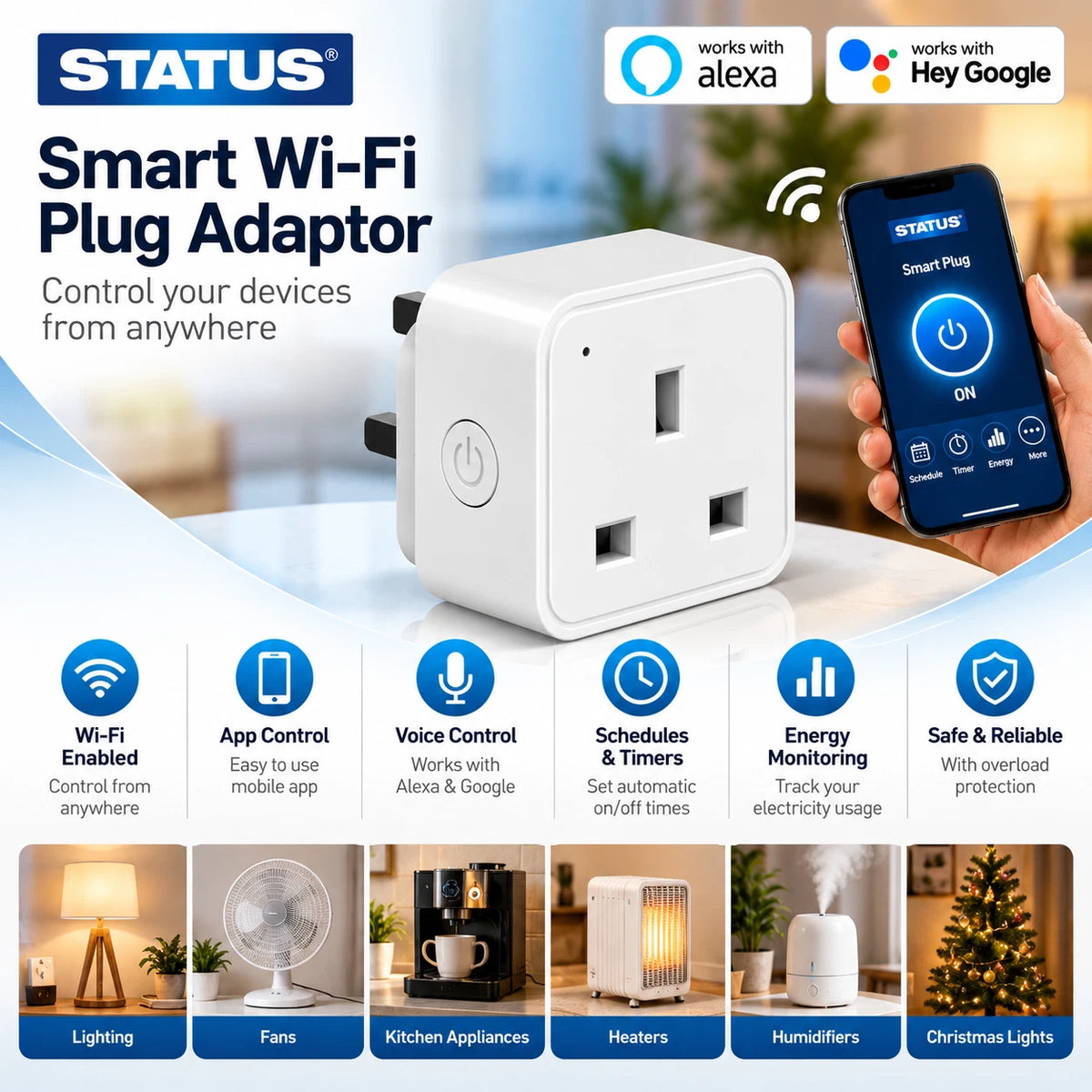 Smart WiFi Plug 13A UK Socket Alexa Google Assistant App Voice Control Timer