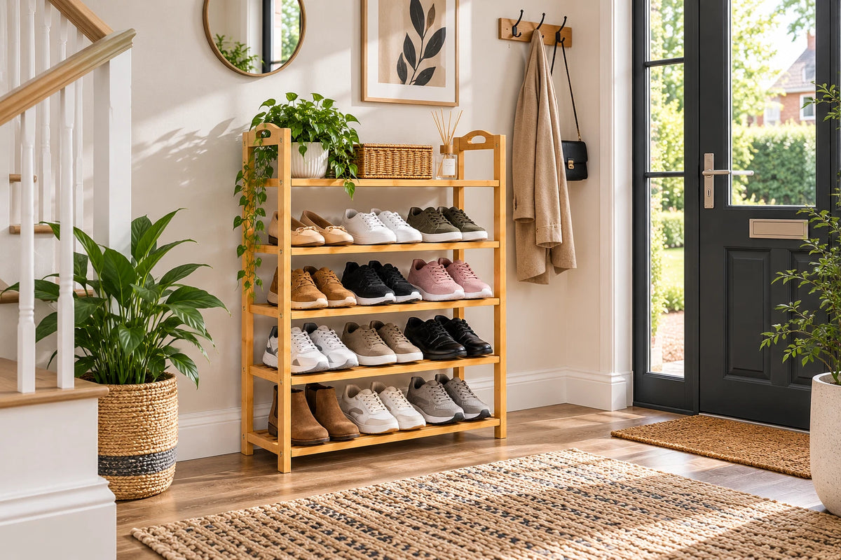 5 Tier Bamboo Shoe Rack Footwear Organiser Wooden Shelves Stroage Stand 15 Pairs