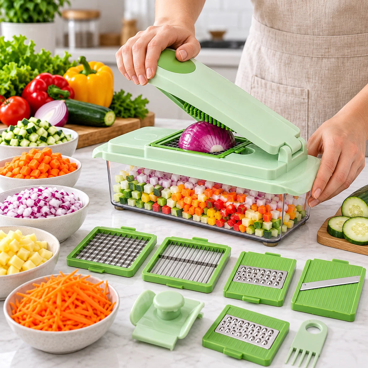 6 in 1 Vegetable Chopper Mandoline Slicer Dicer Cutter Grater Kitchen Gadget NEW