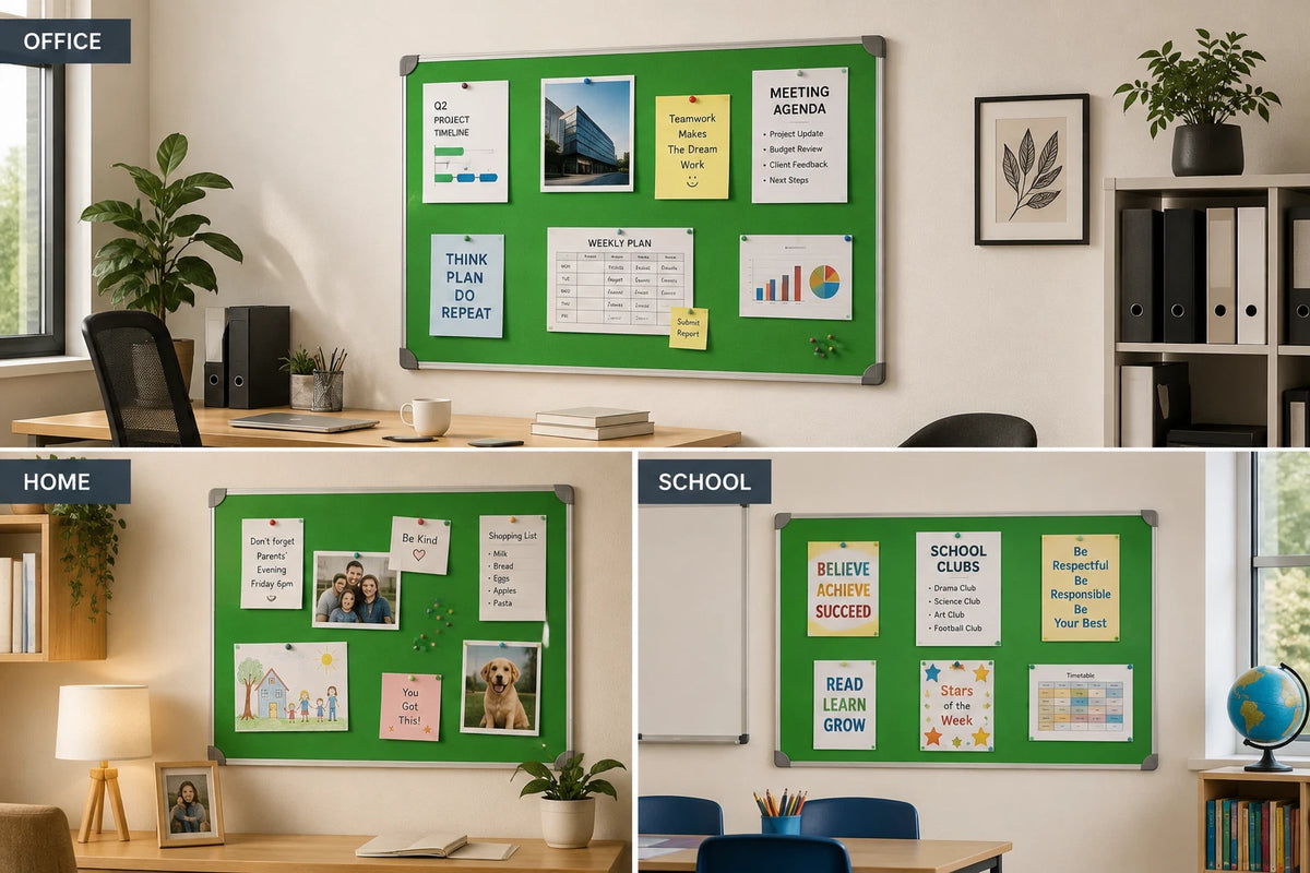 Green Felt Notice Board 1200x900mm Large Pin Board Aluminium Frame Office Home