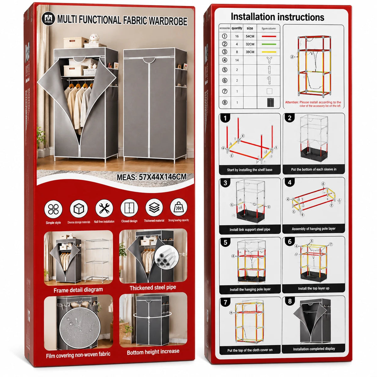 Portable Single Fabric Wardrobe Clothes Storage Closet Organiser Hanging Rail