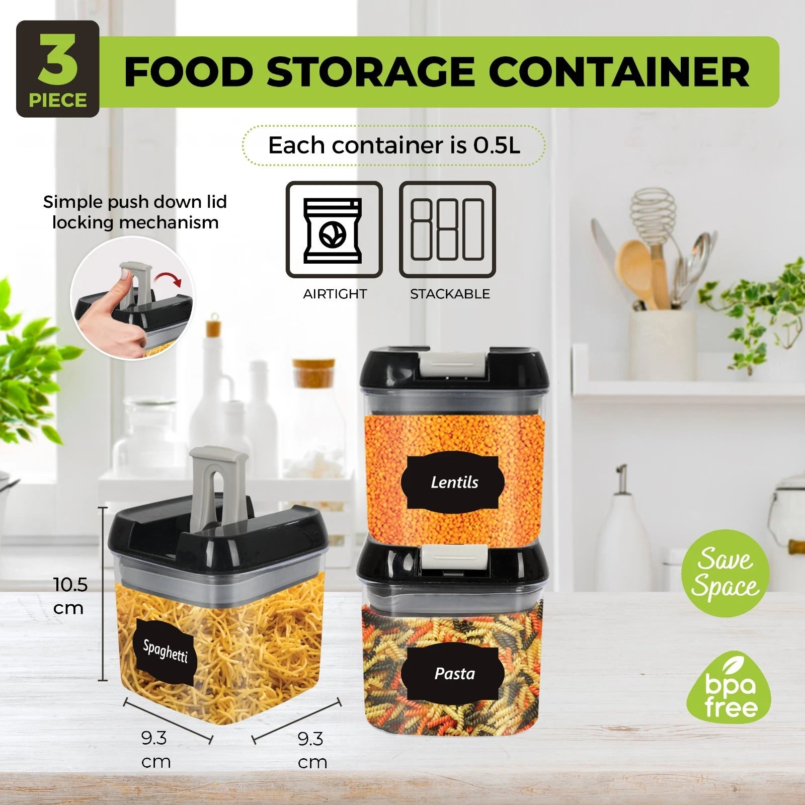 Food Storage Containers With Lid Airtight Stackable Kitchen Boxes Pantry