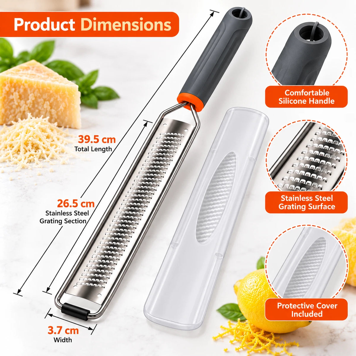 Hand Held Cheese & Lemon Zester Lime Ginger Grater Kitchen Tool Stainless Steel