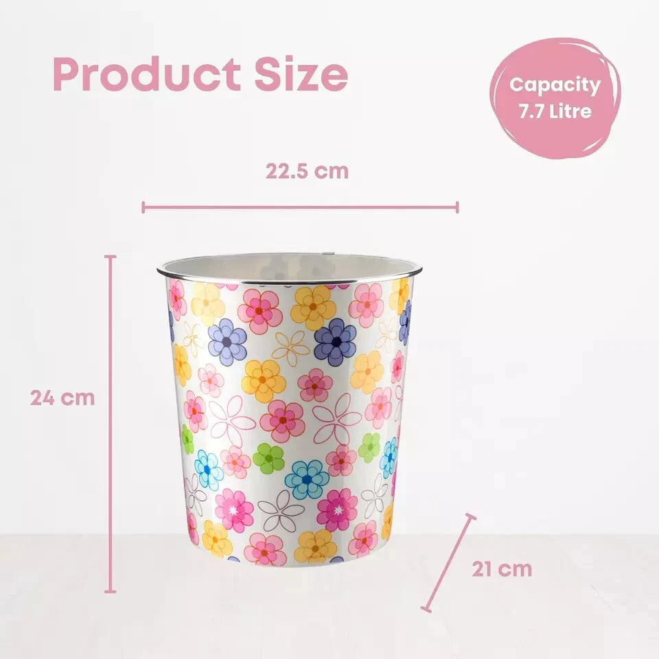 7.7L Waste Paper Dust Bin Rubbish Round Plastic Floral Office Bathroom Kitchen