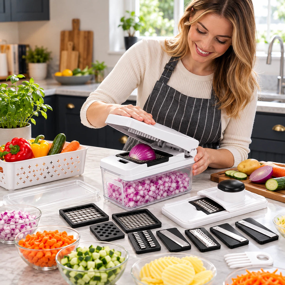 7-in-1 Vegetable Chopper with Container Multi-Functional Slicer Dicer Grater