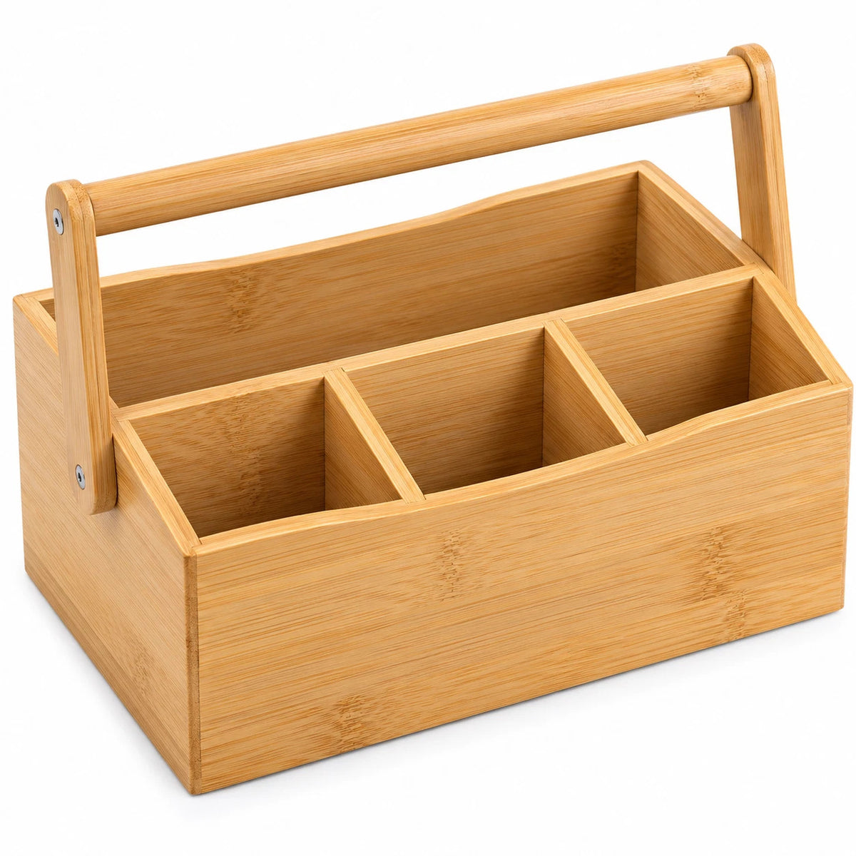 Bamboo Utensil Cutlery & Condiments Holder Kitchen Storage 4 Compartments Handle