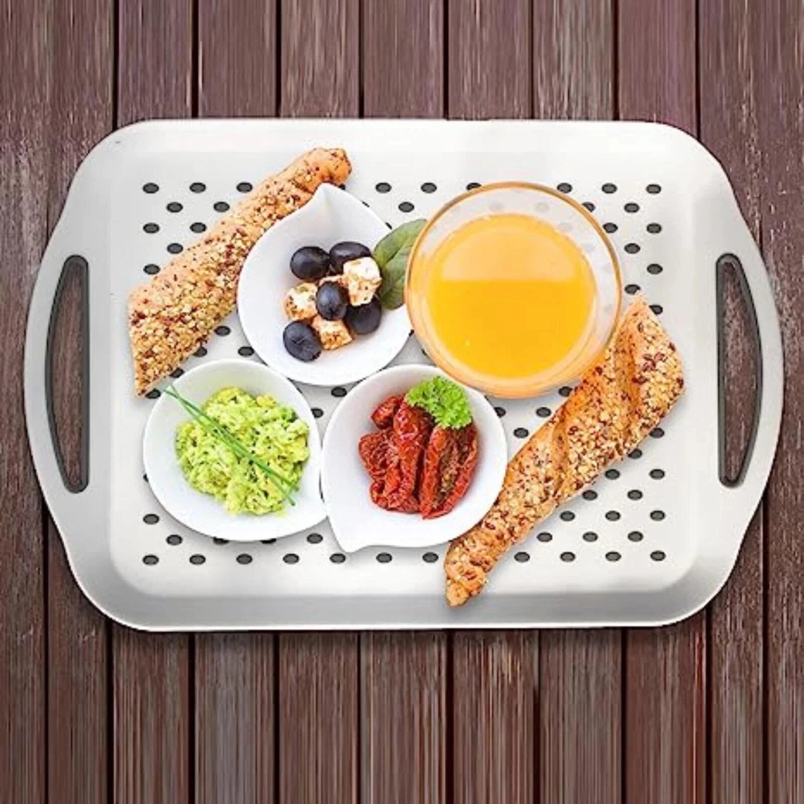 Serving Tray with Handles Non Slip Large Rectangle Food Dinner Drink Lap Tea