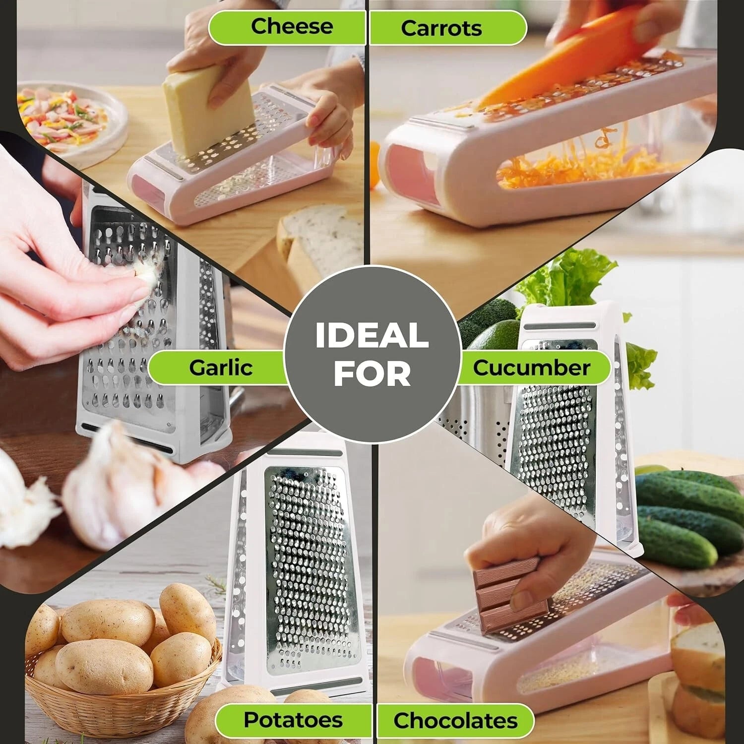 Cheese Grater with Container – 2-Sided Stainless Steel Vegetable, Fruit & Cheese Grater Kitchen Tool