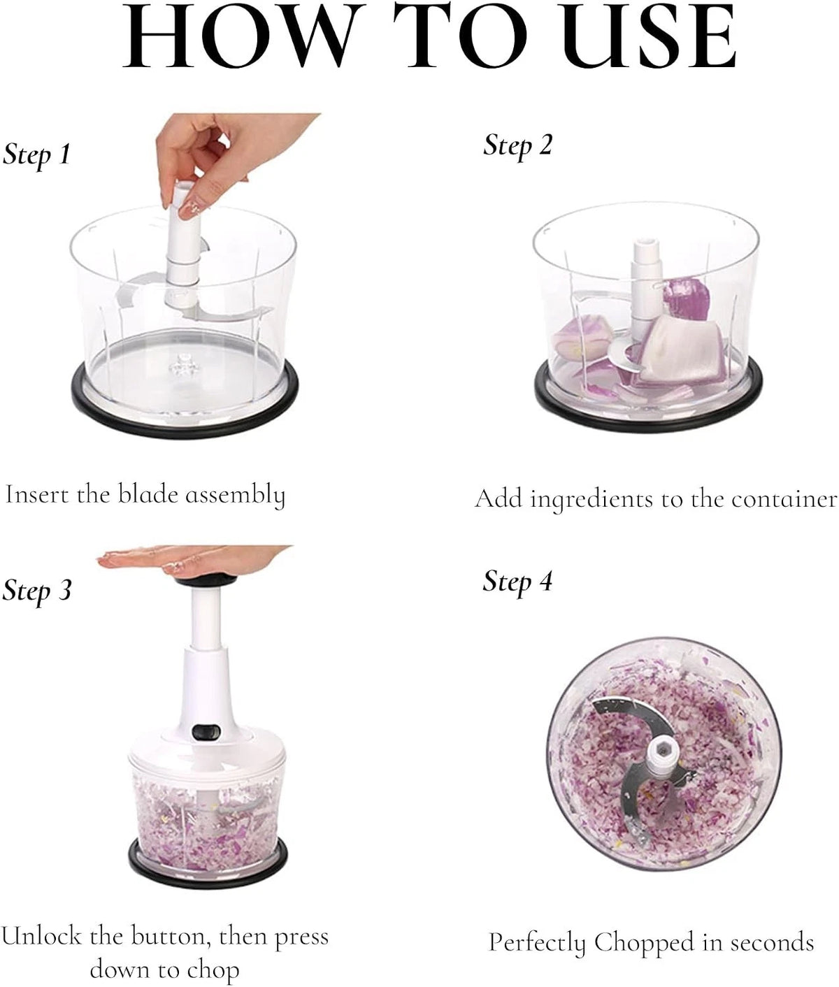 Manual Hand Press Food Chopper with Egg Whisker & Vegetable Salad Spinner 1200ml