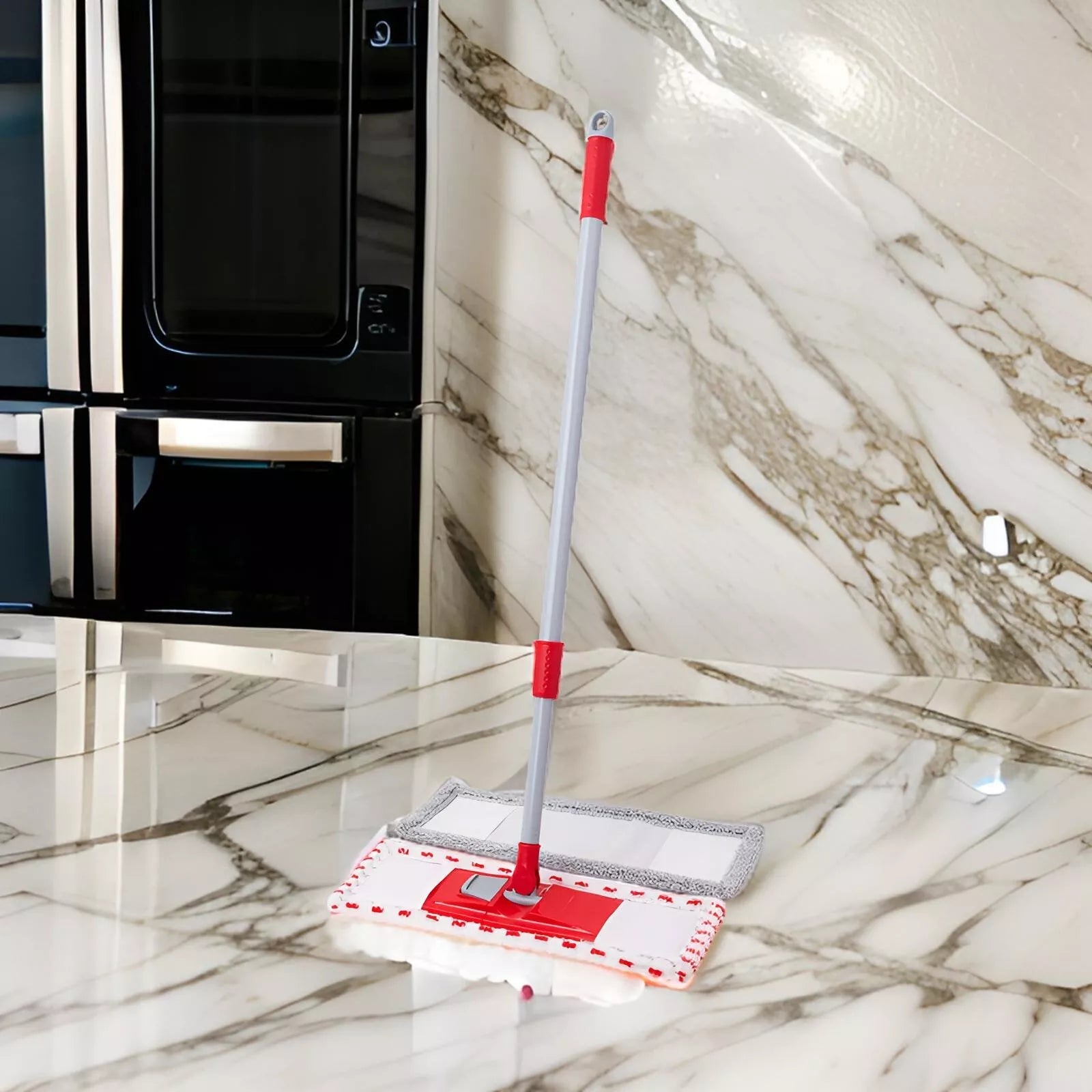 Extendable Flat Microfibre Floor Mop + Refill Kitchen Bathroom Cleaning Wet Dry