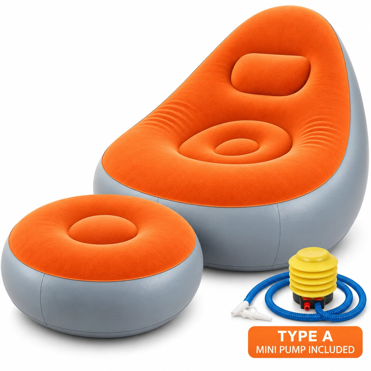 Inflatable Lounger Ottoman Couch With Foot Stool Air Blow Up Sofa Chair Camping