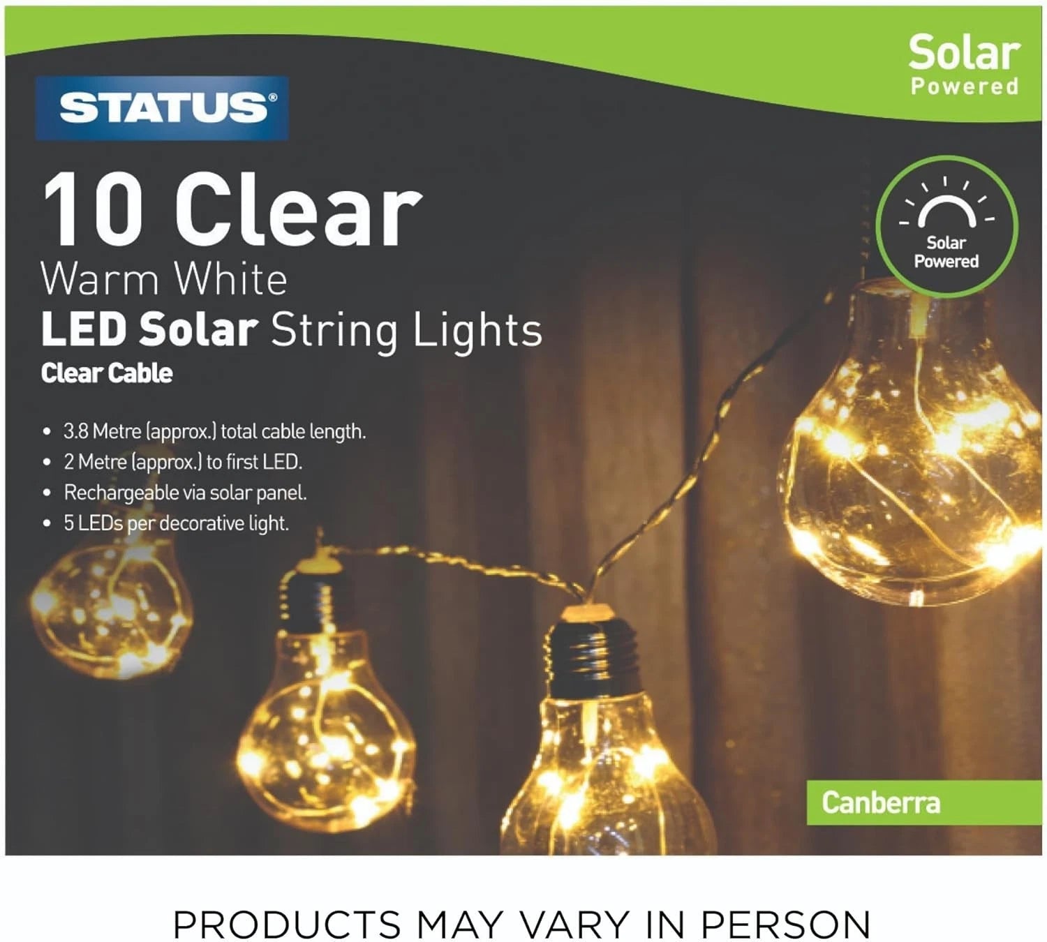 Solar String Lights 10 LED Warm White Outdoor Garden 3.8M Fairy Lights Bulbs