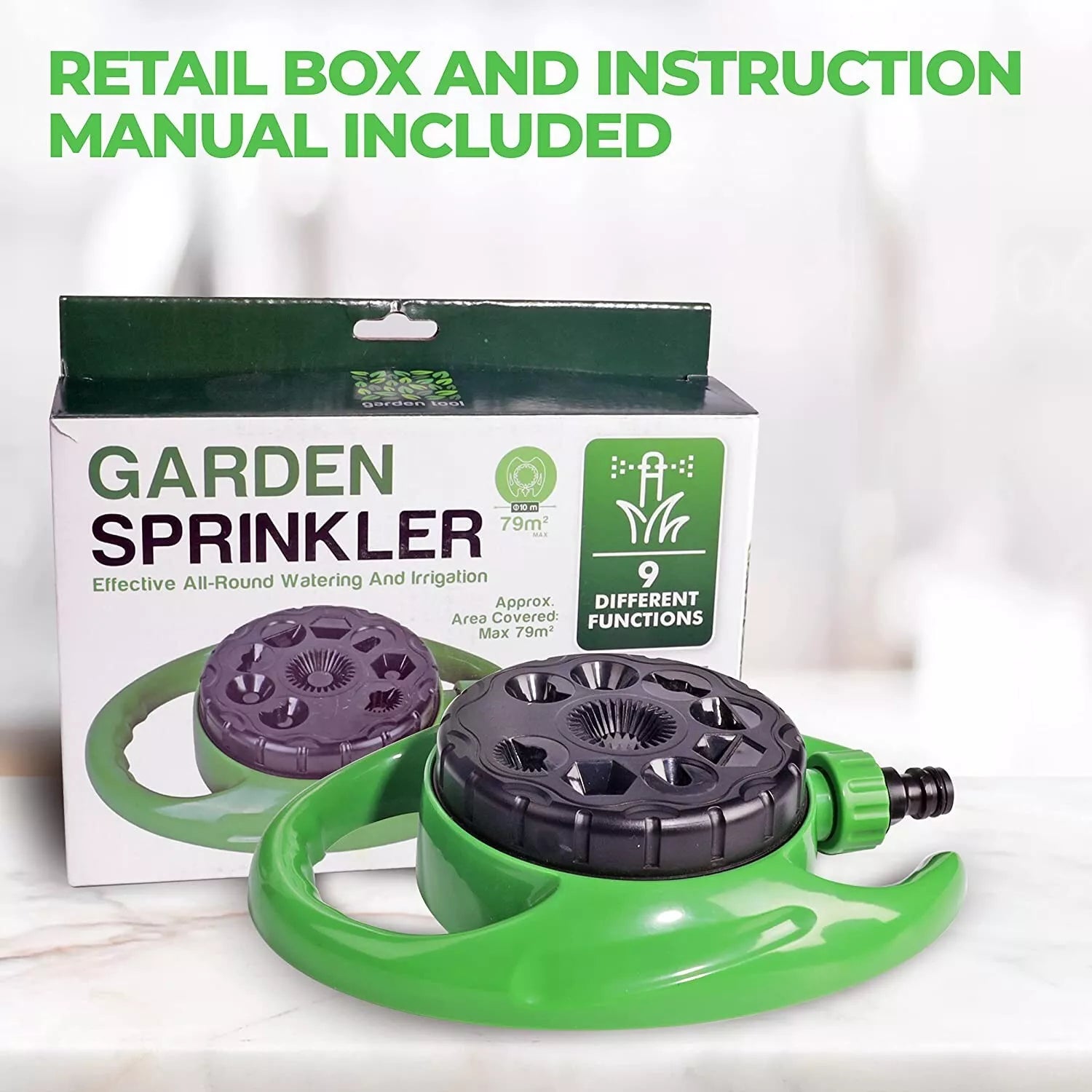360° Garden Watering Sprinkler – 9 Function Lawn & Grass Irrigation Spray for Garden Watering