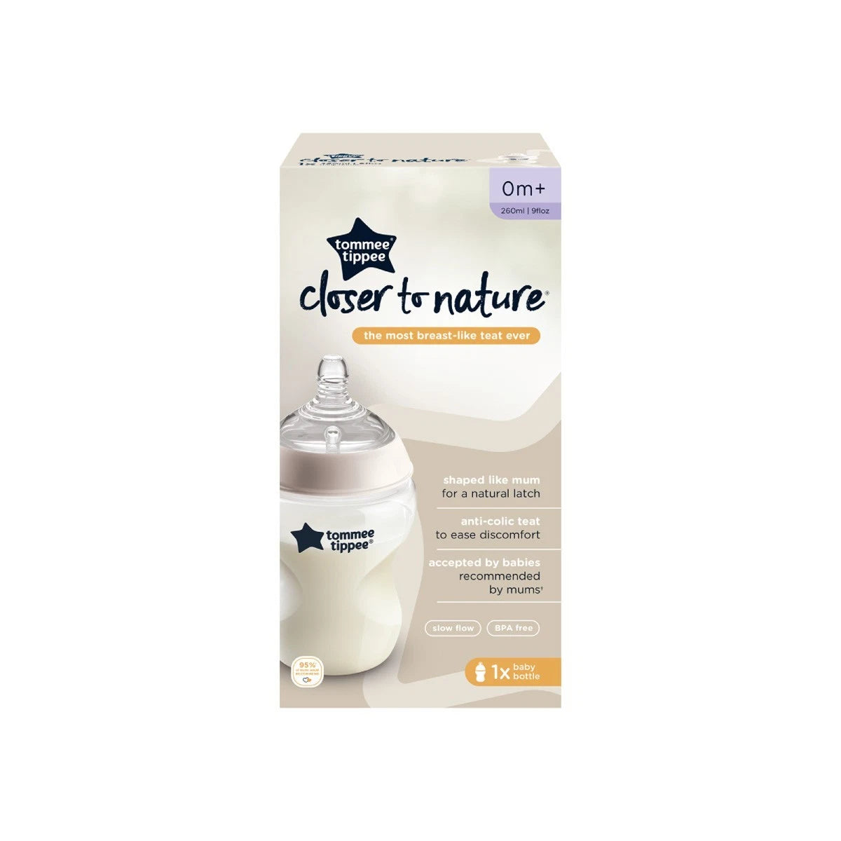 Tommee Tippee Closer to Nature Baby Feeding Bottle 260ml BPA Free Anti-Colic