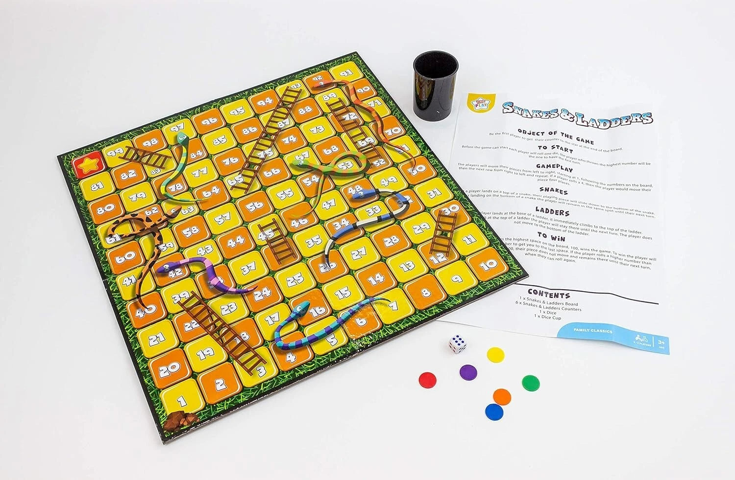 Snakes and Ladders Board Game Classic Traditional Family Game for Kids & Adults