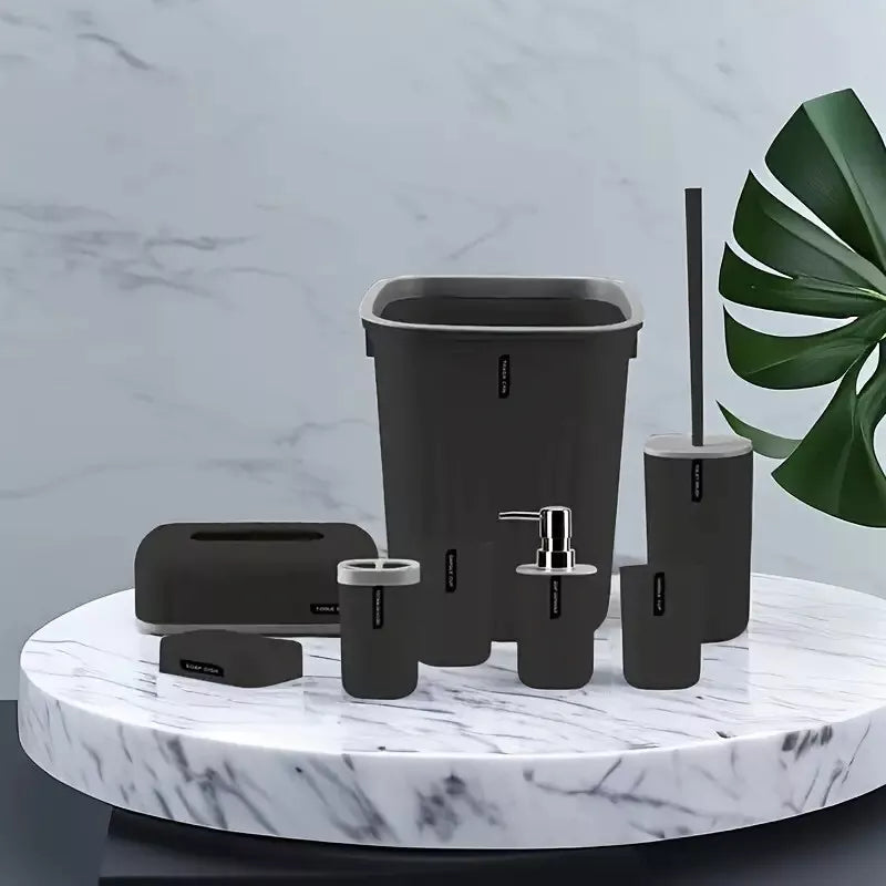 8pcs Bathroom Accessories Set Bin Toilet Brush Toothbrush Tissue Holder Soap