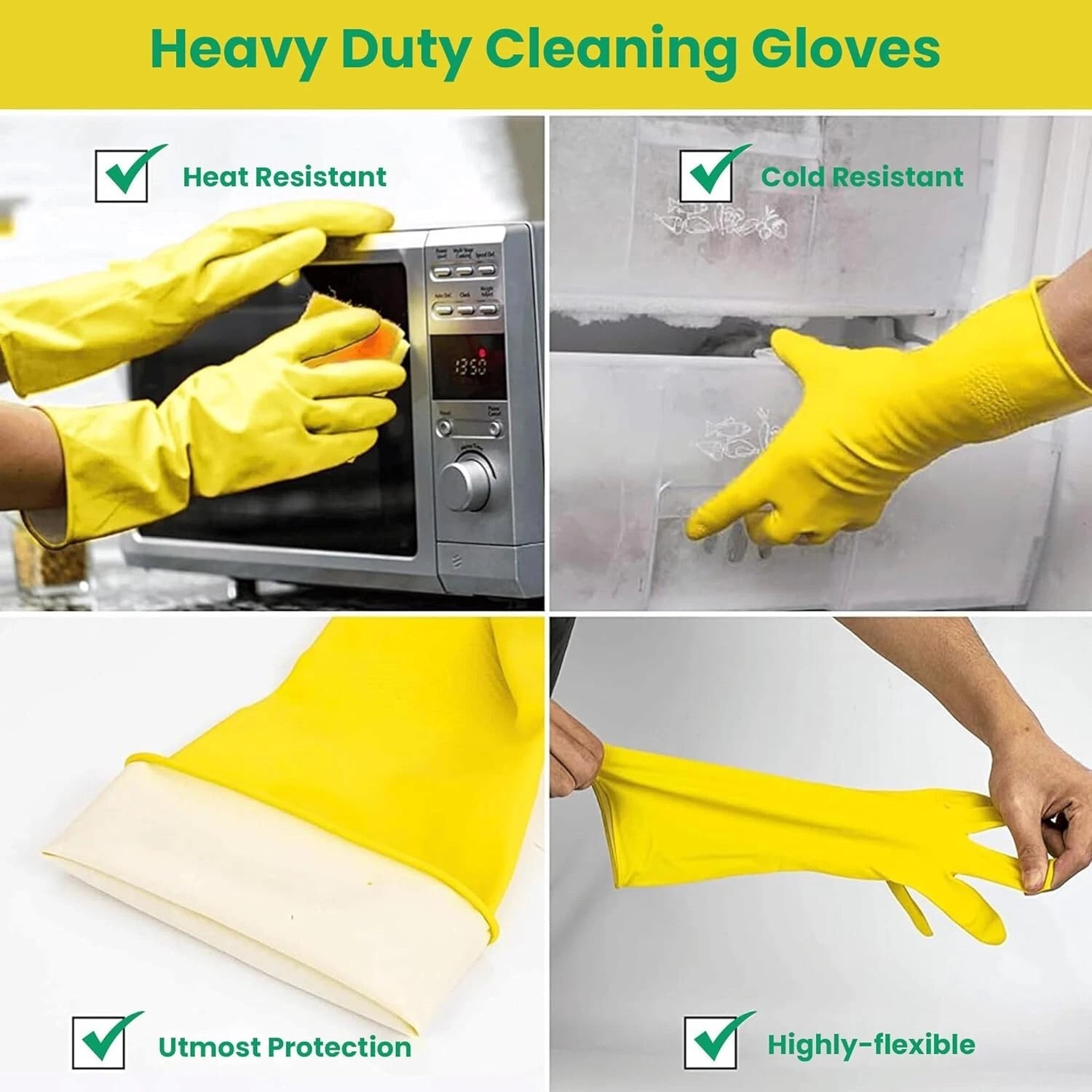 2 Pairs Rubber Gloves Cleaning Car Window Dish Washing up Kitchen Bathroom NEW