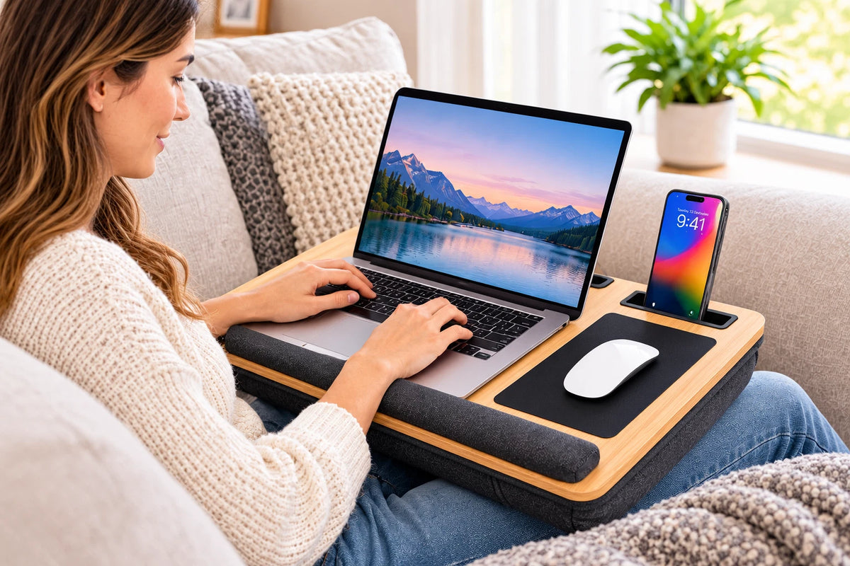 Large Bamboo Lap Desk Laptop Tray Portable Wide Sofa Working Support Cushion