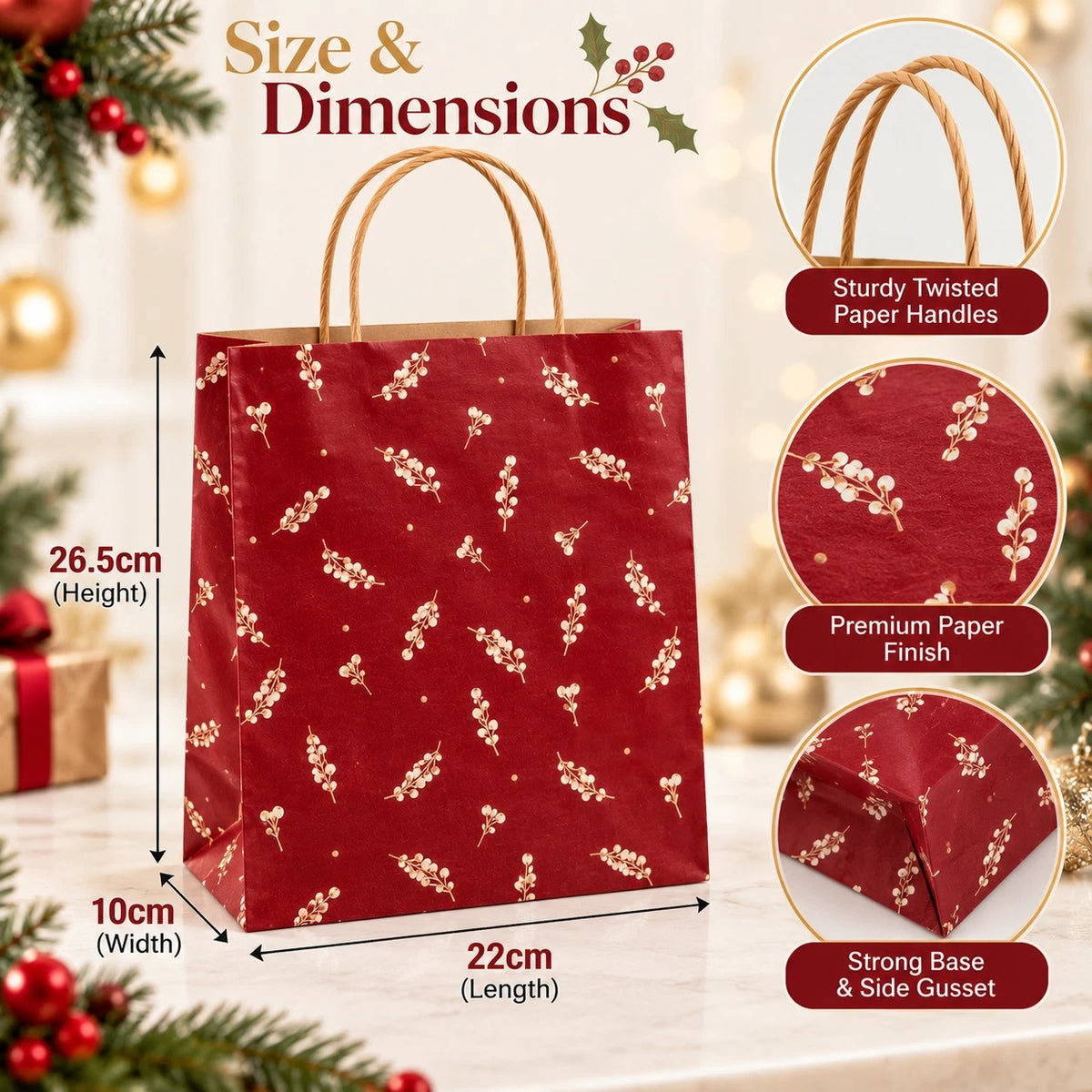 15 Paper Bags With Twisted Handles Medium Xmas Gift Shopping Party Carrier Bags