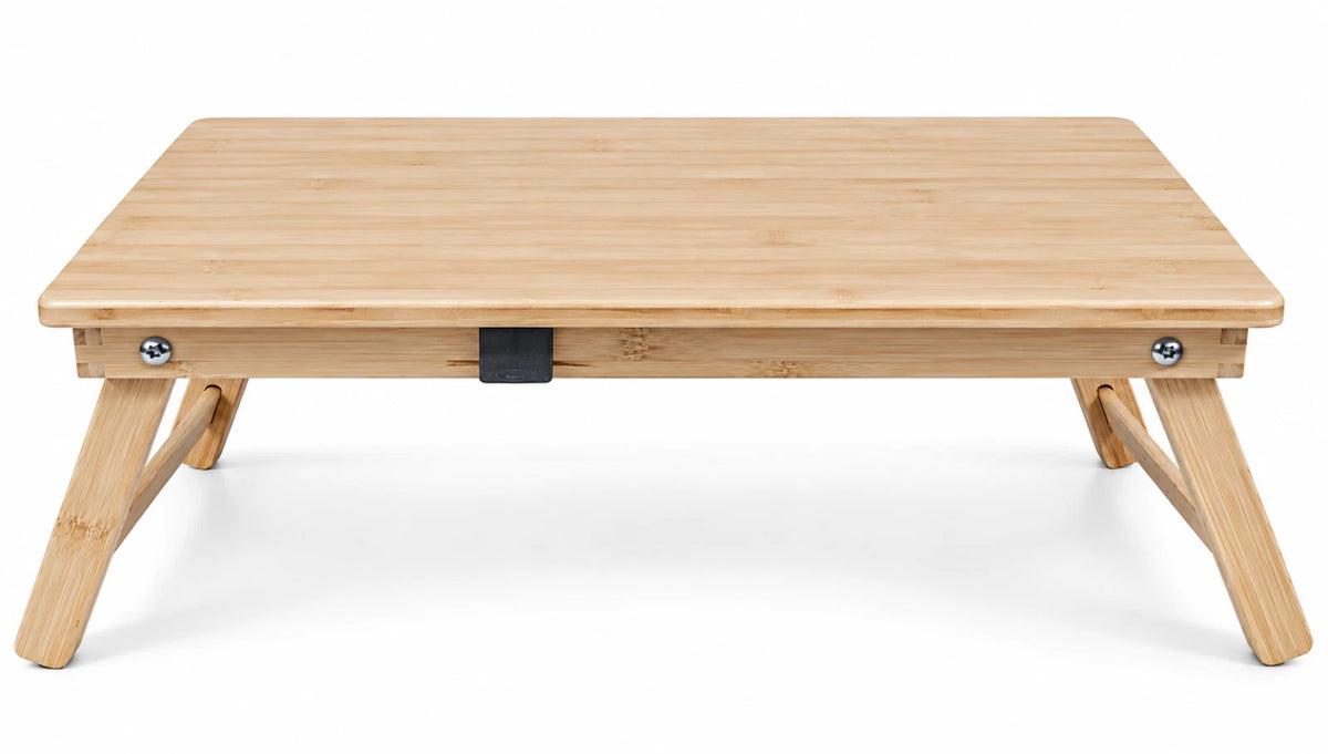 Bamboo Folding Laptop Table Stand With Storage Adjustable Bed Breakfast Tray