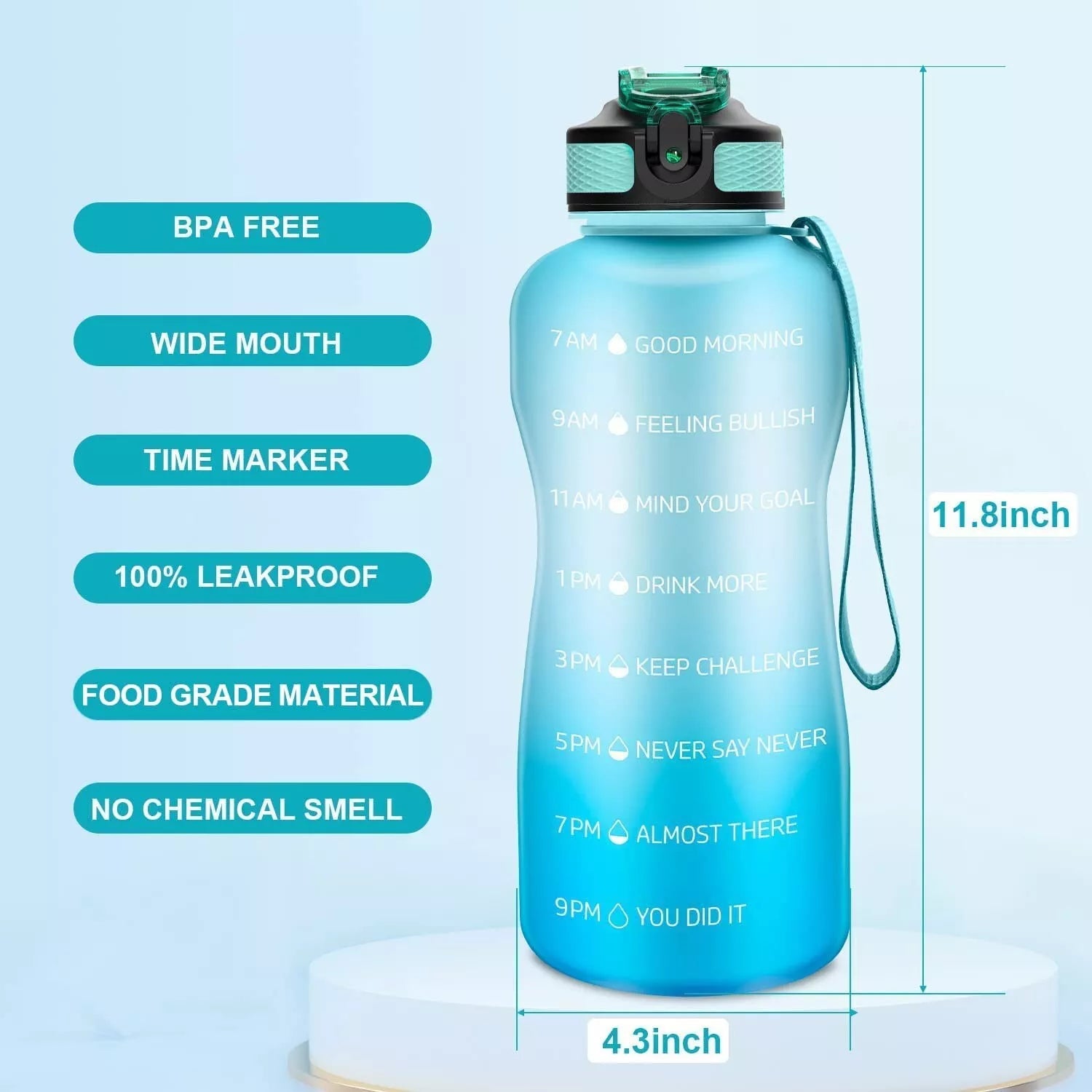 2L Water Bottle with Straw – Leakproof BPA-Free Gym & Sports Bottle with Time Markings