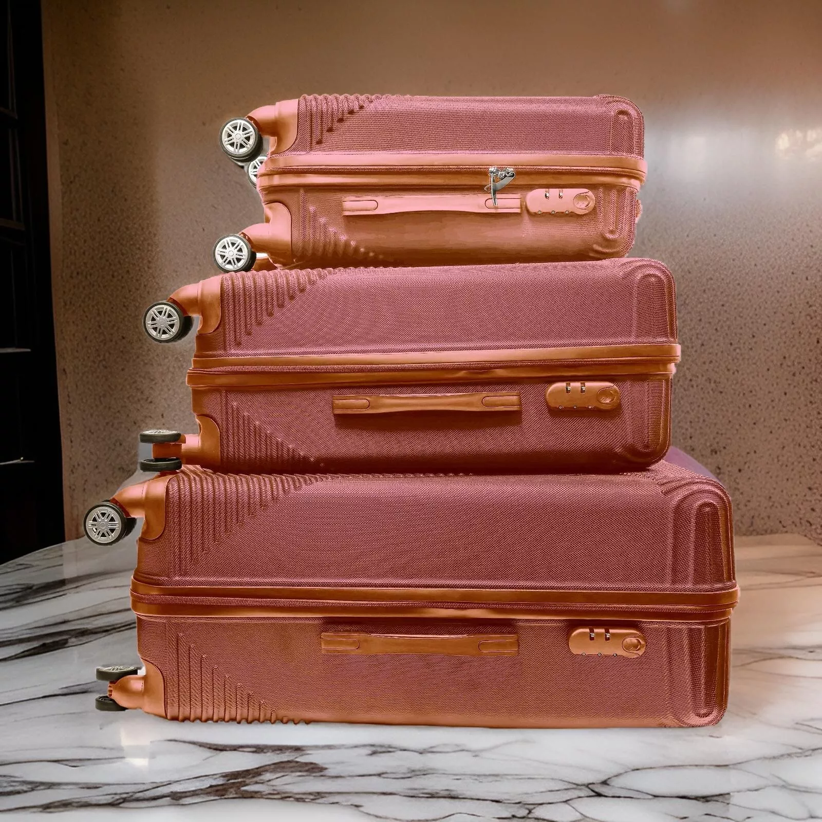 Suitcase Set of 3 Lightweight ABS Hard Shell 4 Wheel Luggage Bag Travel Trolley