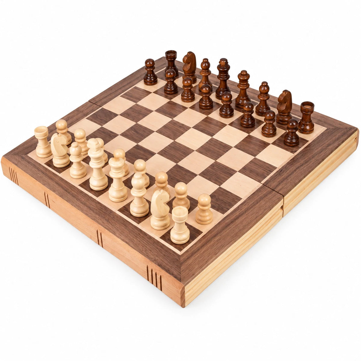 2 in 1 Folding Wooden Chess And Draughts Board Games Set Travel Portable Gift