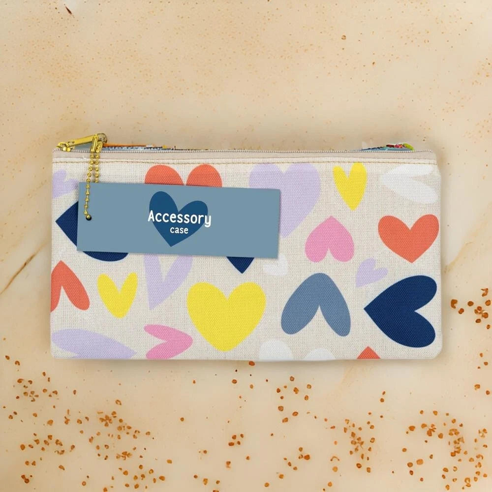 Girls Pencil Case Hearts Zip Pouch School Stationery Makeup Storage Organiser