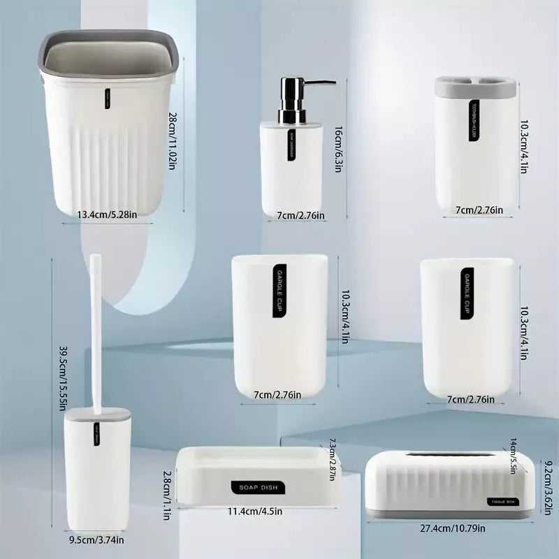 8pcs Bathroom Accessories Set Bin Toilet Brush Toothbrush Tissue Holder Soap