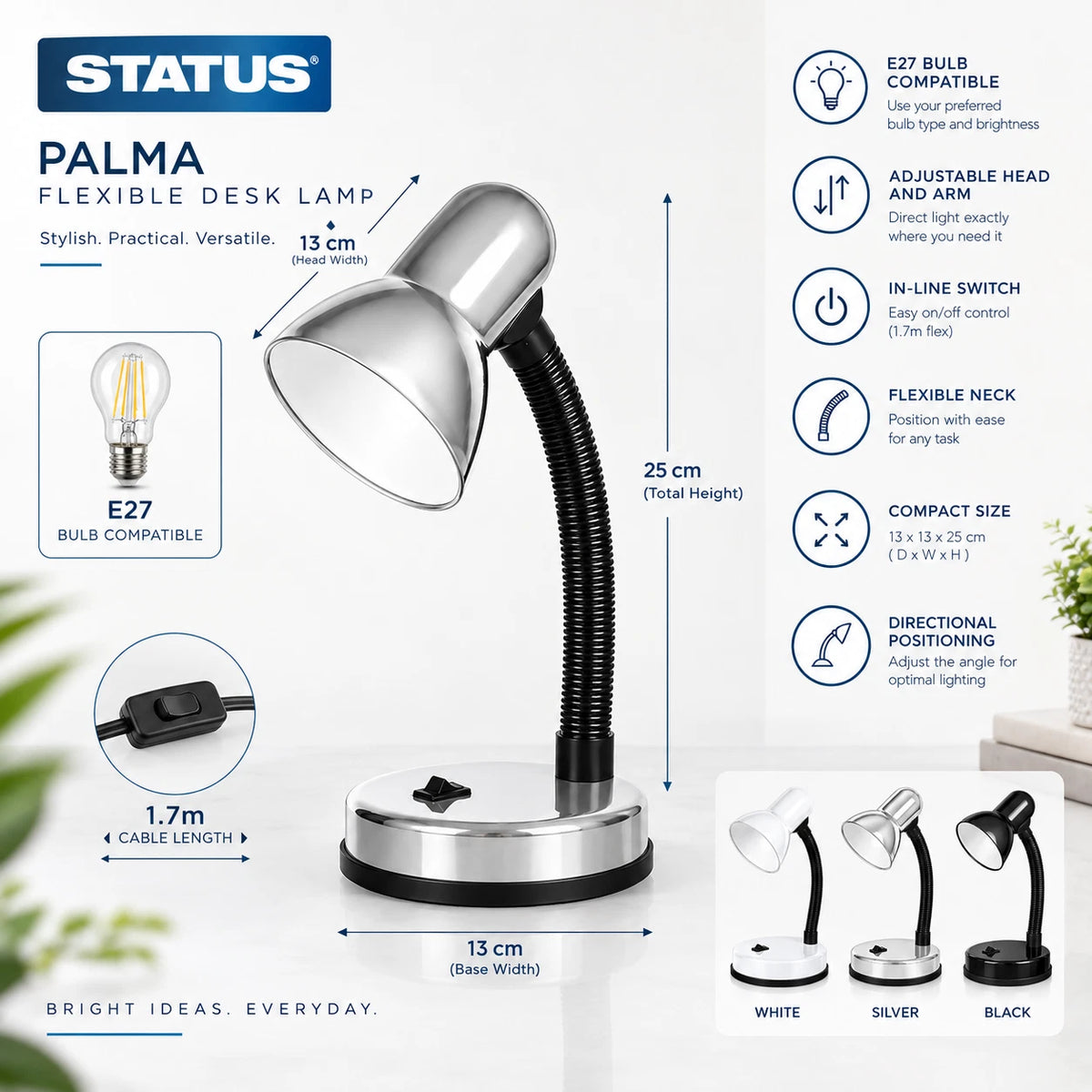 Flexible Desk Lamp Study Table Adjustable Lamp Home Office Reading Light On/Off